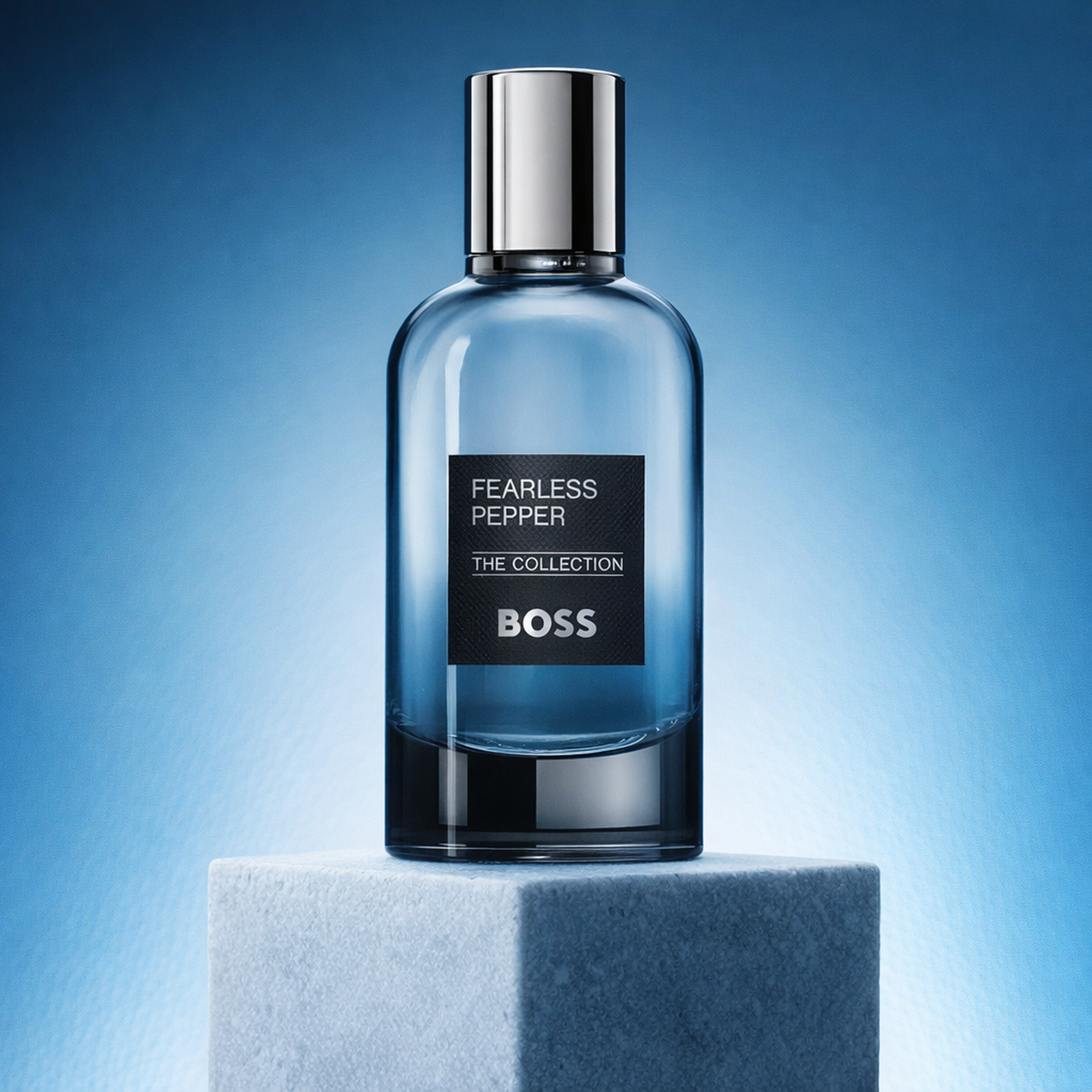 Hugo Boss Boss the Collection Fearless Pepper EDP upright pedestal gallery showcase