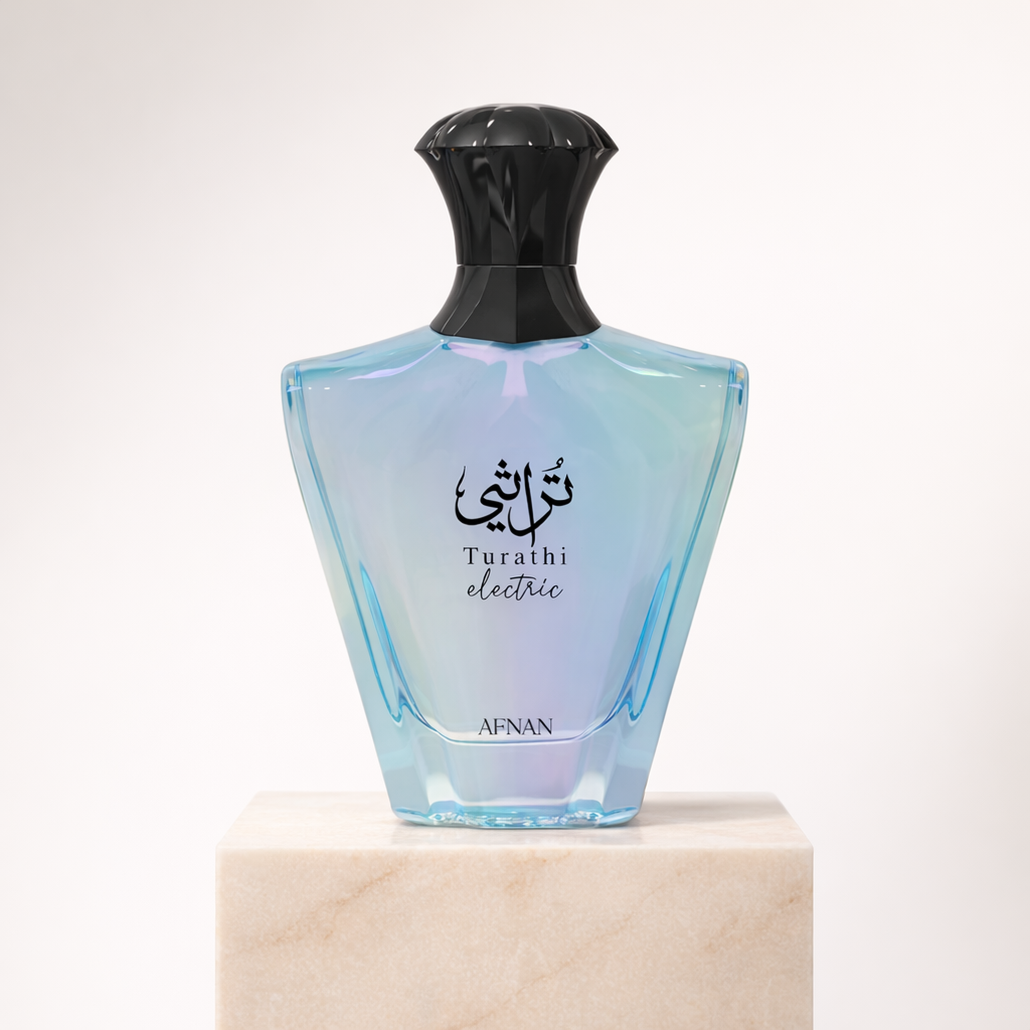 Afnan Turathi Electric EDP upright pedestal gallery showcase
