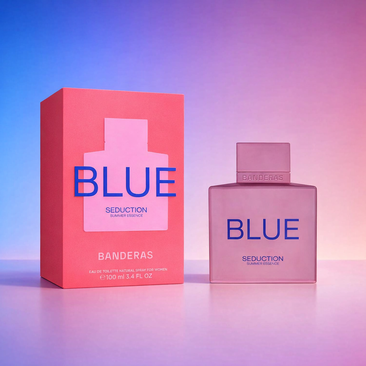 Antonio Banderas Blue Seduction Summer Essence EDT For Women packaging product shot gallery showcase