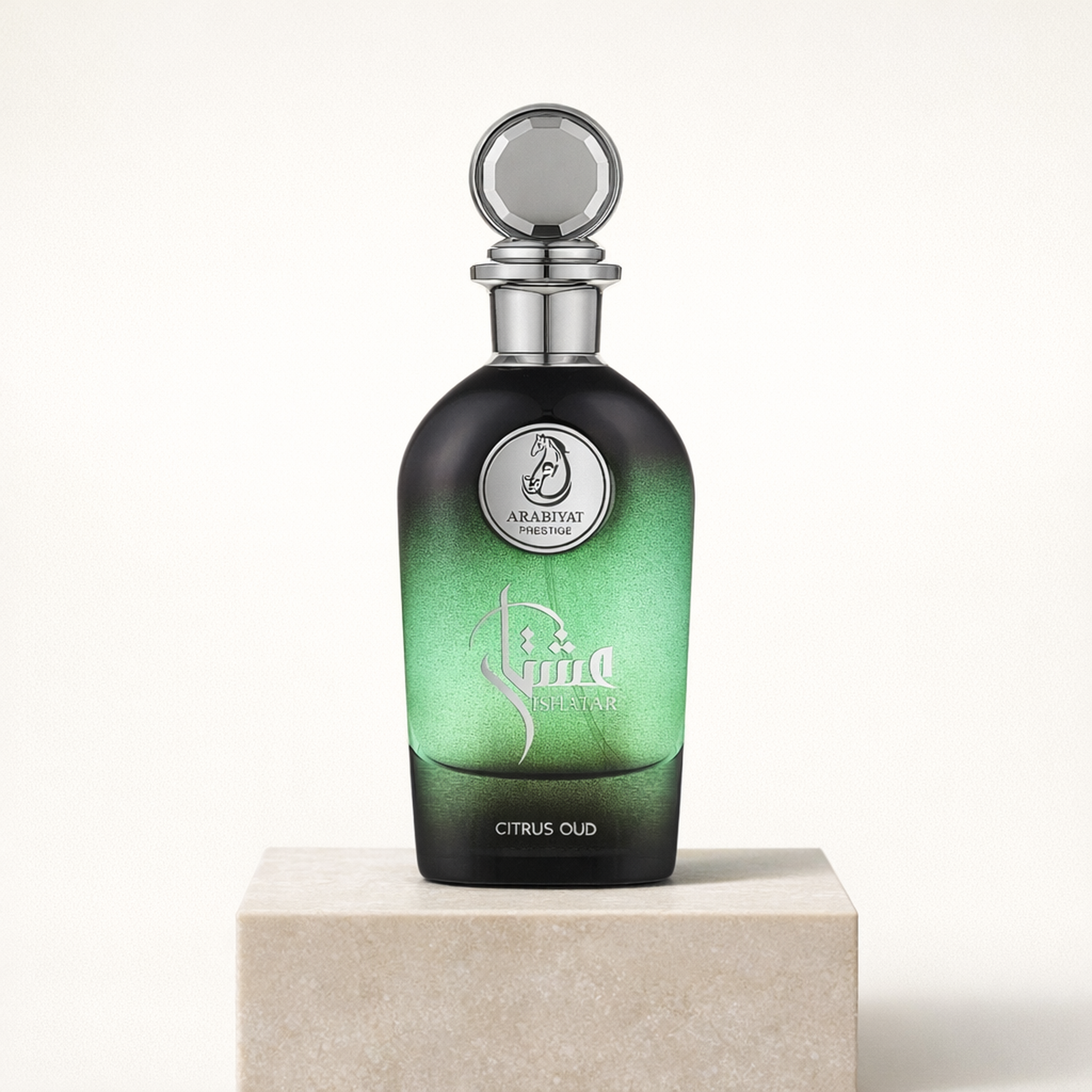 Arabiyat Prestige Ishatar Citrus Oud EDP for Women upright pedestal gallery showcase