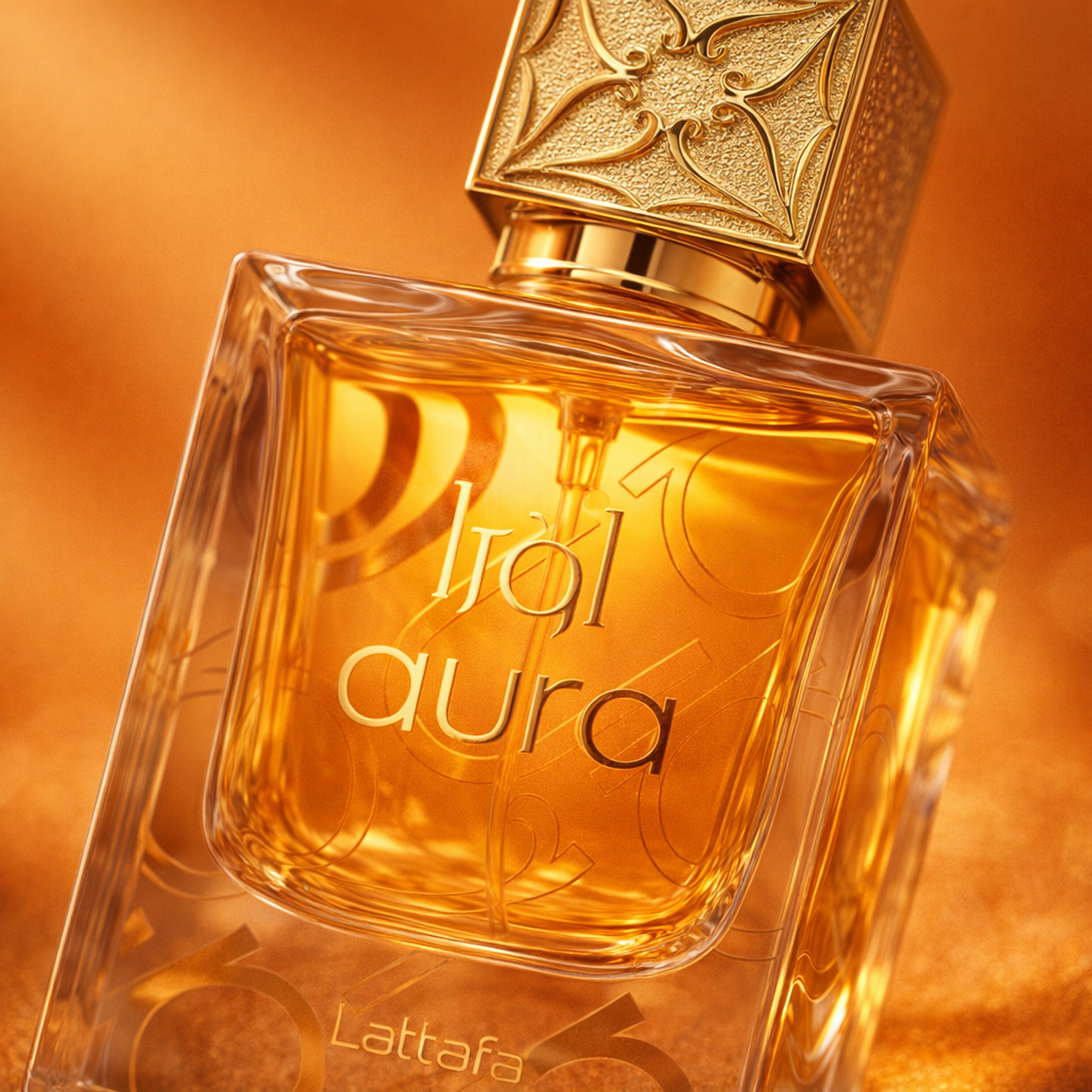 Lattafa Aura EDP macro label detail gallery showcase