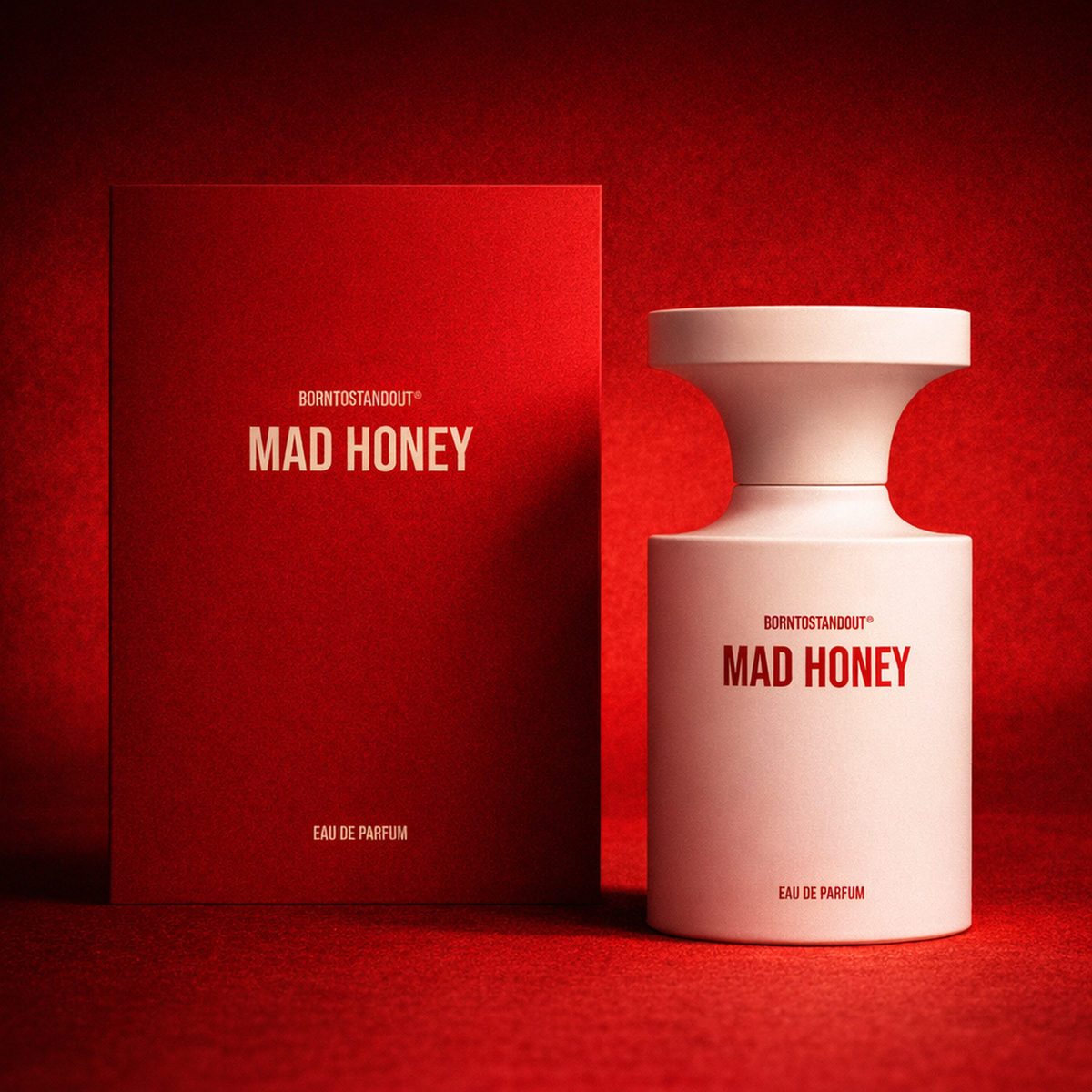 BORNTOSTANDOUT Mad Honey EDP packaging product shot gallery showcase